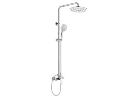 Nástěnný sprchový set s baterií a talířovou kulatou sprchou bílý Nástěnný sprchový set s baterií a talířovou kulatou sprchou bílý