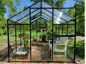 Zahradní skleník z kaleného skla SANUS GLASS černý